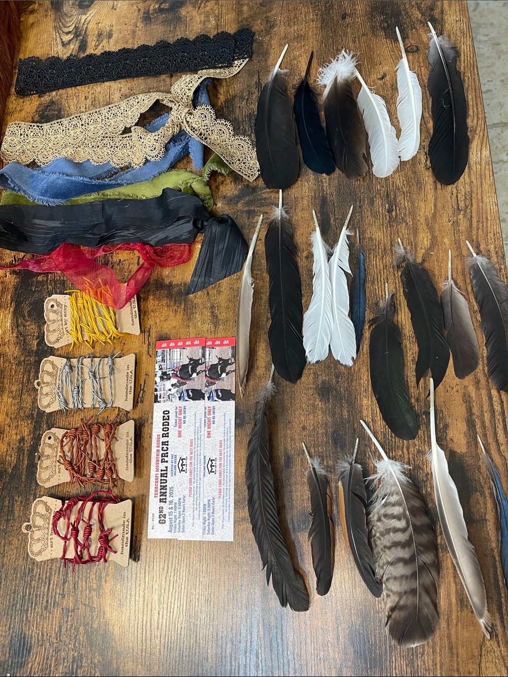Assorted Decorative Feathers and Trims - Black, White, Brown